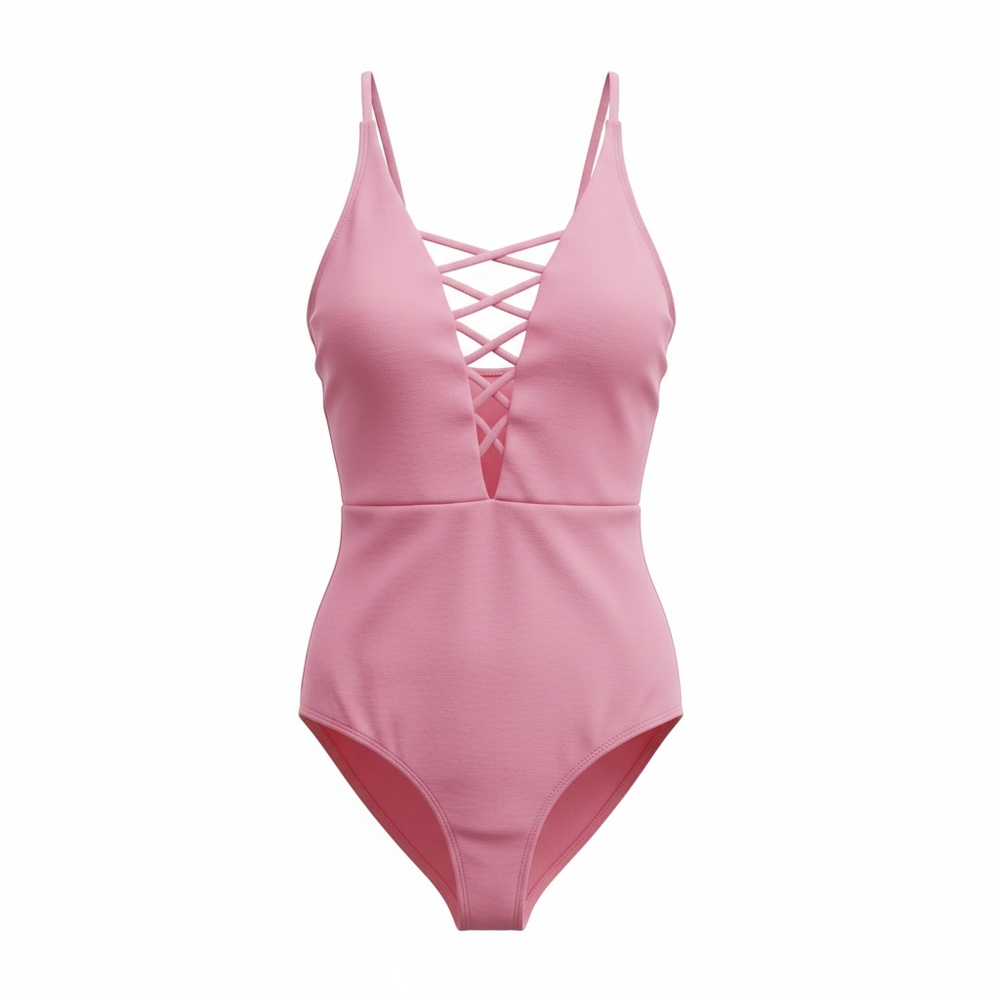 CUPSHE Elegant Pink Lace-Up Swimsuit XXL - Picture 2 of 4